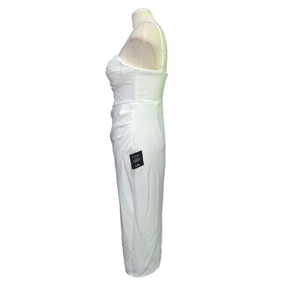 Lulus Always Turning Heads White Bustier Tulip Midi Dress Sz Medium Womens White - Picture 15 of 16